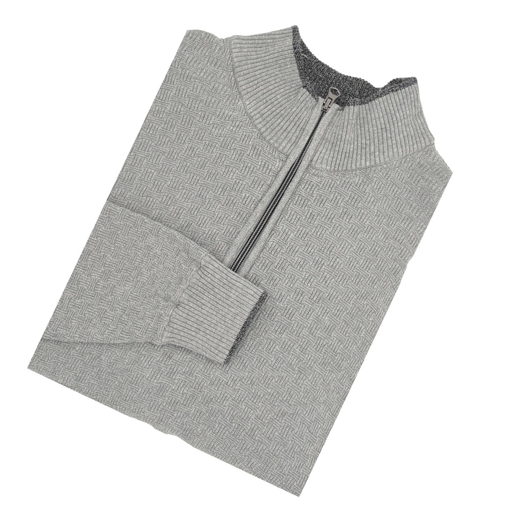 Robert Graham Mens Size L Gray Textured Mock Neck Classic 1/4 Zip Sweater Cotton